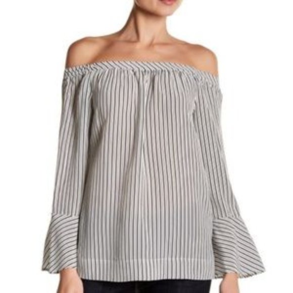 Joie Dinora Silk off the‎ Shoulder Stripe Blouse
